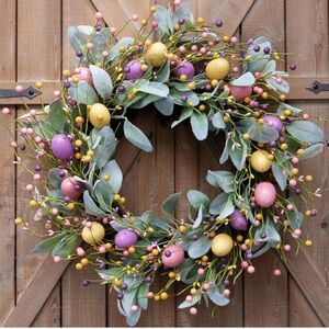 Springtime Egg Wreath with Purple and Yellow Highlights